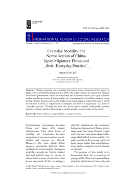 Everyday Mobility: the Normalization of China- Japan Migratory Flows and Their ‘Everyday Practice’