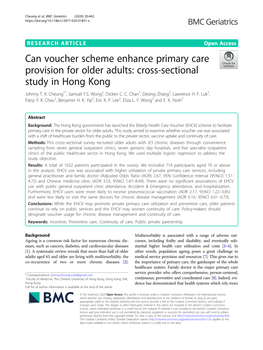 Can Voucher Scheme Enhance Primary Care Provision for Older Adults: Cross-Sectional Study in Hong Kong Johnny T
