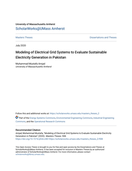 Modeling of Electrical Grid Systems to Evaluate Sustainable Electricity Generation in Pakistan