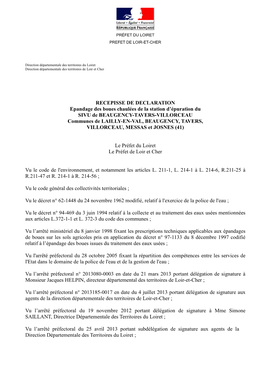 RECEPISSE DE DECLARATION Epandage Des Boues Chaulées De