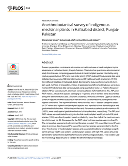 An Ethnobotanical Survey of Indigenous Medicinal Plants in Hafizabad District, Punjab- Pakistan
