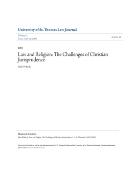 Law and Religion: the Challenges of Christian Jurisprudence, 2 U