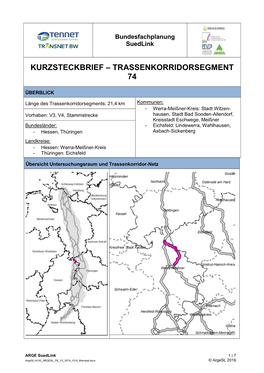 Kurzsteckbrief – Trassenkorridorsegment 74