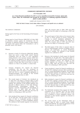 Commission Implementing Decision of 19 December 2011 on a Union