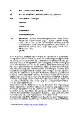 Querblicke : Zürcher Reformationsgeschichten / Peter Nieder- Häuser Und Regula Schmid (Hg.)