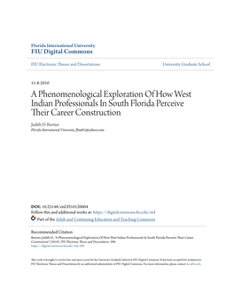 A Phenomenological Exploration of How West Indian Professionals in South Florida Perceive Their Career Construction