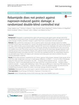 Rebamipide Does Not Protect Against Naproxen-Induced Gastric Damage: a Randomized Double-Blind Controlled Trial Thiago Gagliano-Jucá1*, Ronilson A