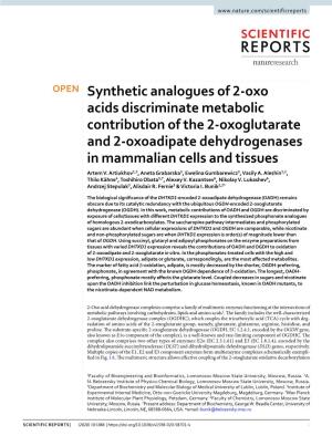 Synthetic Analogues of 2-Oxo Acids Discriminate Metabolic Contribution of the 2-Oxoglutarate and 2-Oxoadipate Dehydrogenases in Mammalian Cells and Tissues Artem V