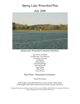 Spring Lake Watershed Plan July 2008