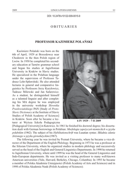 Obituaries Professor Kazimierz Polański