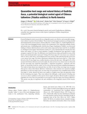 Quarantine Host Range and Natural History of Gadirtha Fusca, a Potential Biological Control Agent of Chinese Tallowtree (Triadica Sebifera) in North America