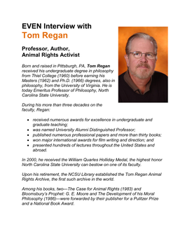 EVEN Interview with Tom Regan
