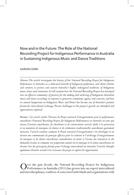 The Role of the National Recording Project for Indigenous Performance in Australia in Sustaining Indigenous Music and Dance Traditions