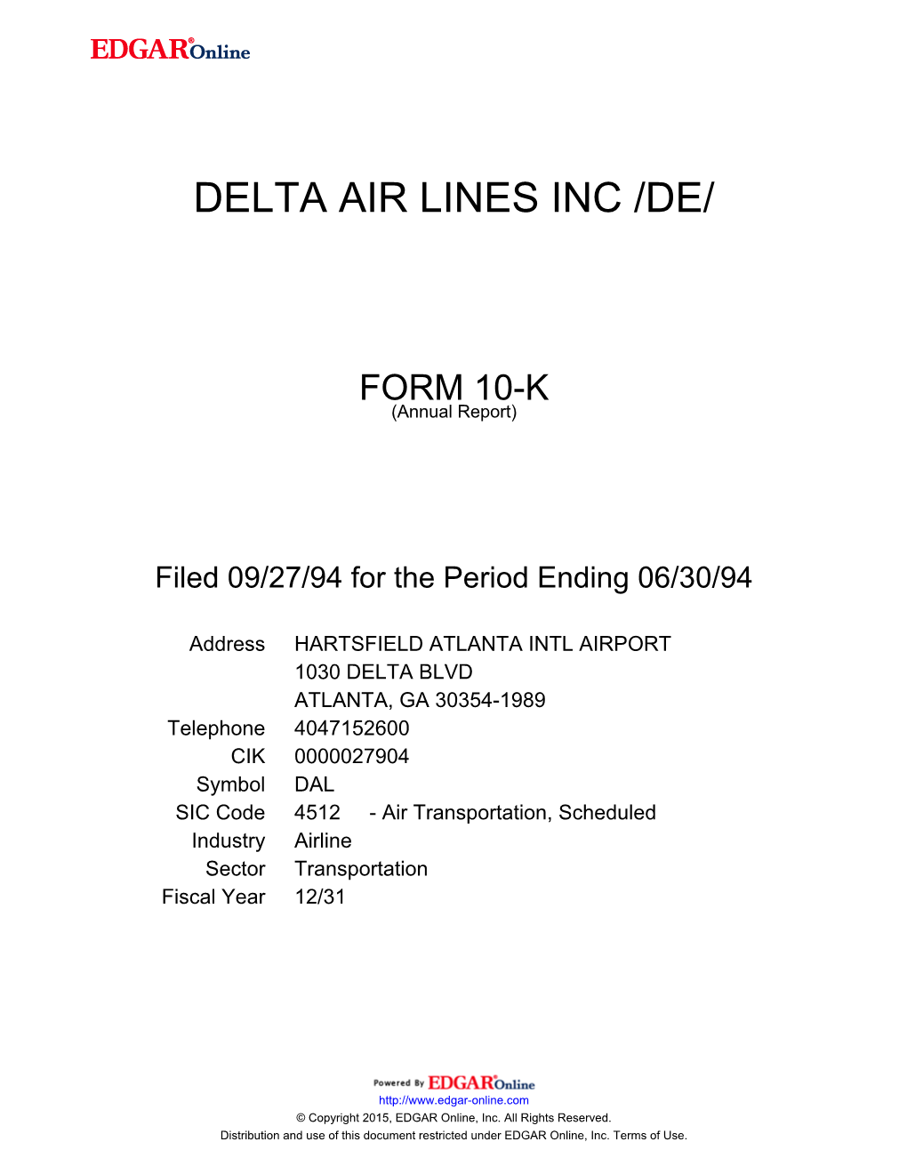 Delta Air Lines Inc /De