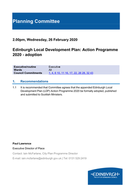 Edinburgh Local Development Plan: Action Programme 2020 - Adoption