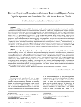 Cognitive Impairment and Dementia in Adults with Autism Spectrum Disorder