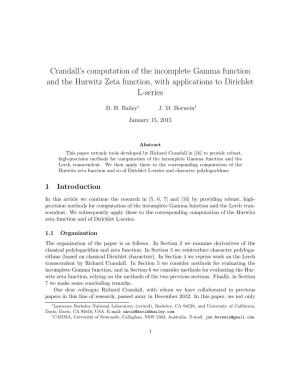 Crandall's Computation of the Incomplete Gamma Function And