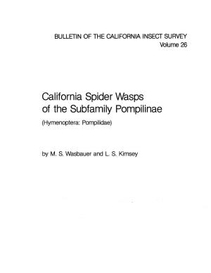 California Spider Wasps of the Subfamily Pompilinae (Hymenoptera: Pornpi I Idae)