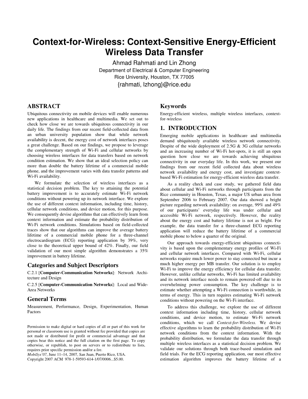 Context-Sensitive Energy-Efficient Wireless Data Transfer