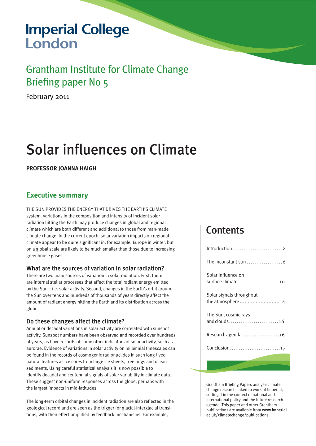 Solar Influences on Climate