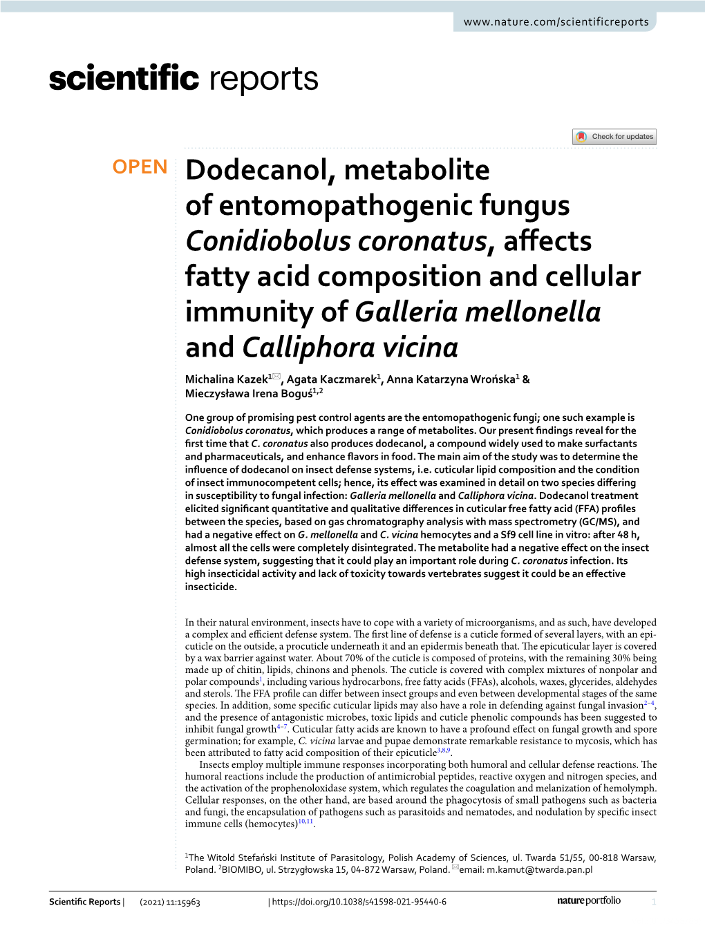 Dodecanol, Metabolite of Entomopathogenic Fungus