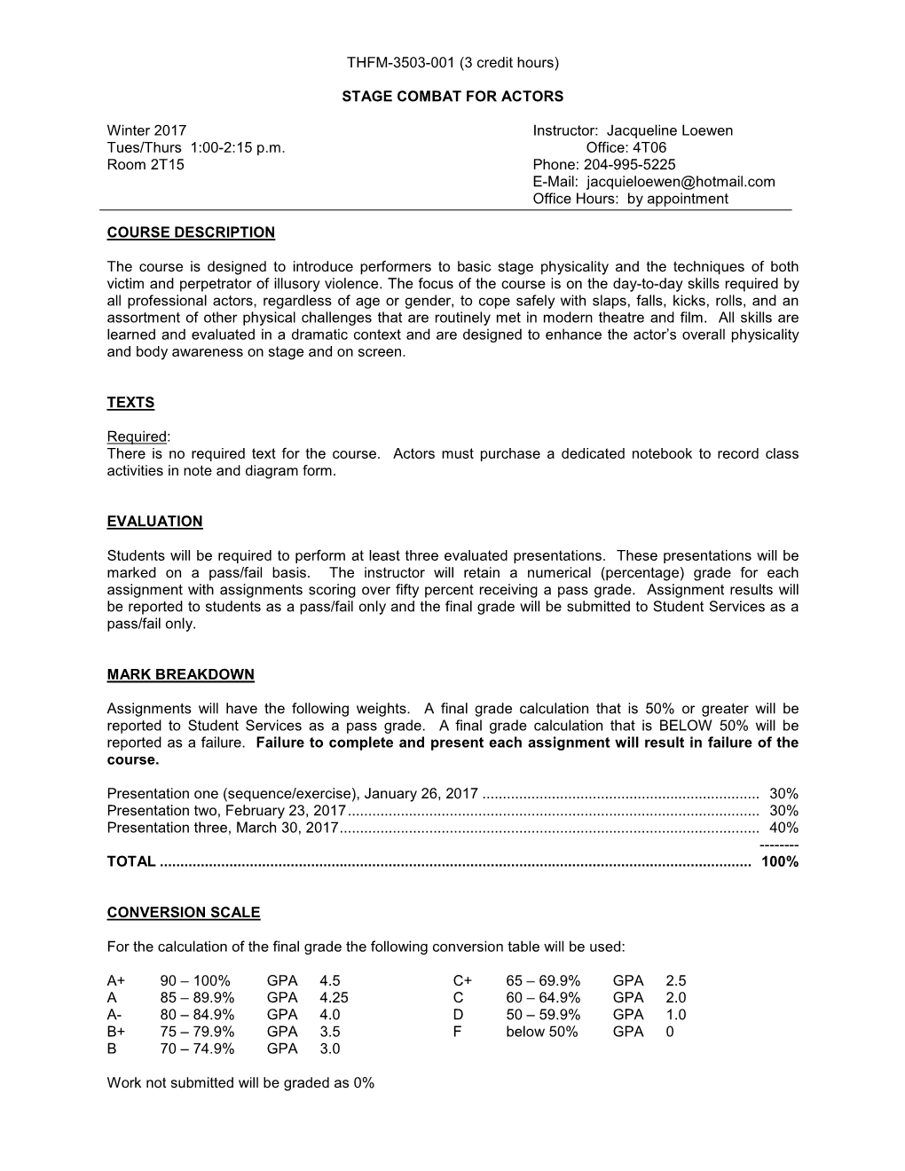 THFM 3503-001 Stage Combat for Actors