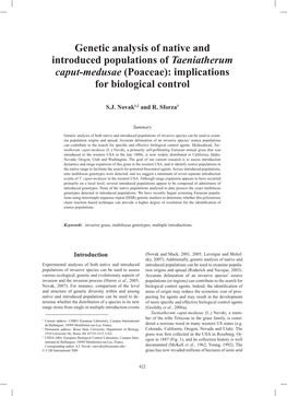 Genetic Analysis of Native and Introduced Populations of Taeniatherum Caput-Medusae (Poaceae): Implications for Biological Control