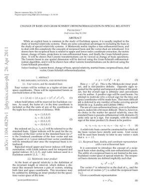 Arxiv:1104.4829V1 [Physics.Class-Ph] 26 Apr 2011 Summation, with Greek Indexes Used for Temporal and Rocal Basis When Dealing with Non-Orthonormal Spaces