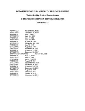 Control Regulation #72. Cherry Creek Reservoir Control