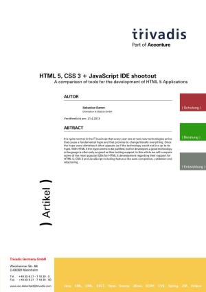 IDE Comparison for HTML 5, CSS 3 and Javascript