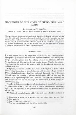 Mechanism of Nitration of Phenolsulphon1c Acids