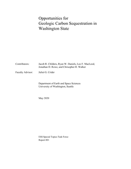 Opportunities for Geologic Carbon Sequestration in Washington State