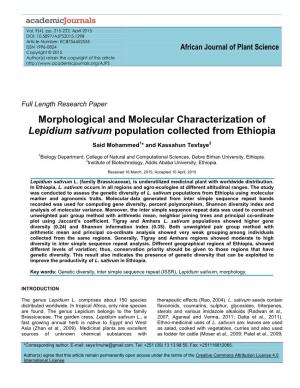 Morphological and Molecular Characterization of Lepidium Sativum Population Collected from Ethiopia