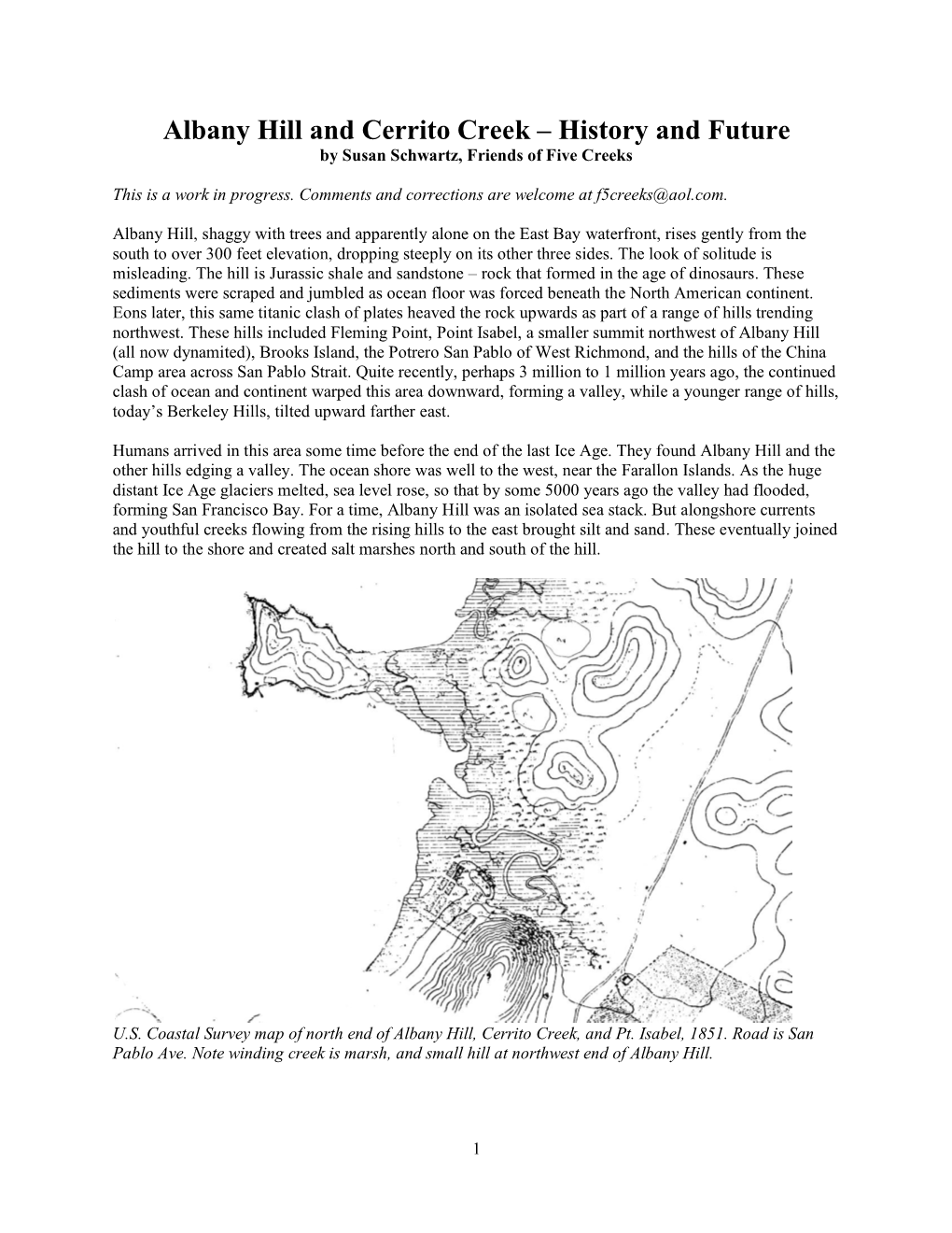 Albany Hill and Cerrito Creek – History and Future by Susan Schwartz, Friends of Five Creeks