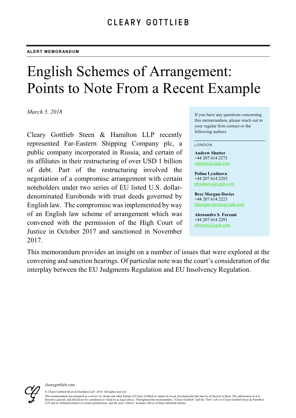 English Schemes of Arrangement: Points to Note from a Recent Example