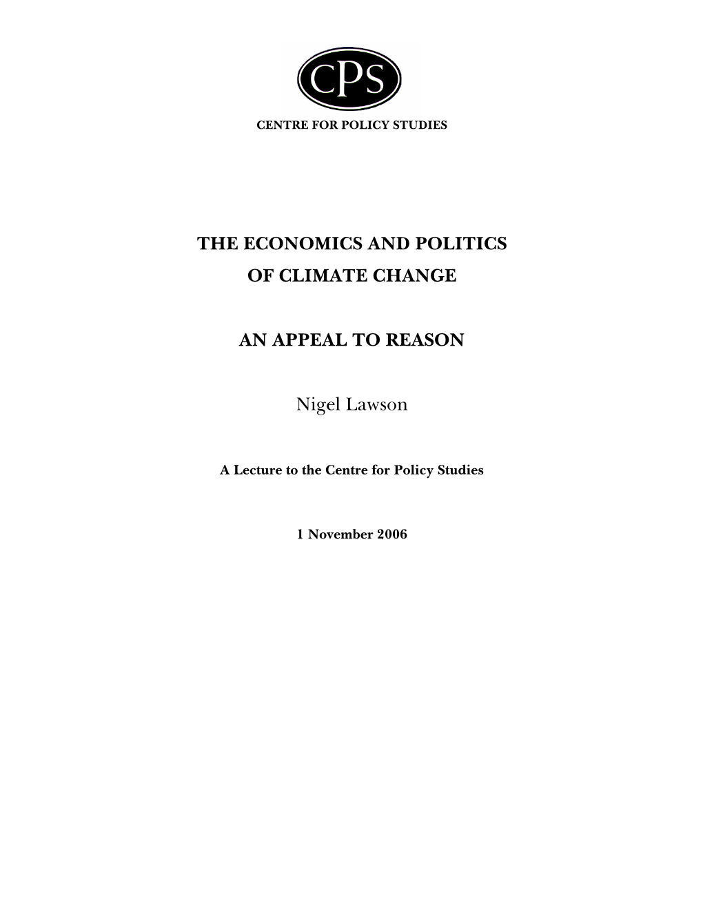 The Economics and Politics of Climate Change An