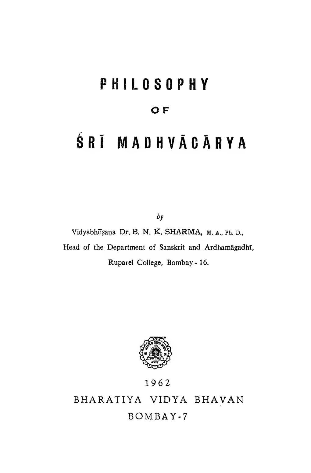 Philosophy of Sri Madhvacarya