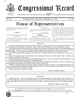 Congressional Record United States Th of America PROCEEDINGS and DEBATES of the 105 CONGRESS, SECOND SESSION