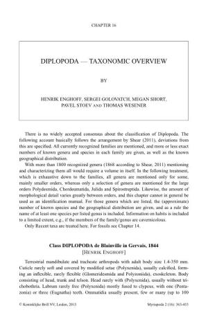 Diplopoda — Taxonomic Overview