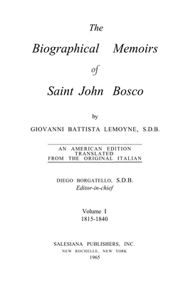 Biographical Memoirs of Saint John Bosco