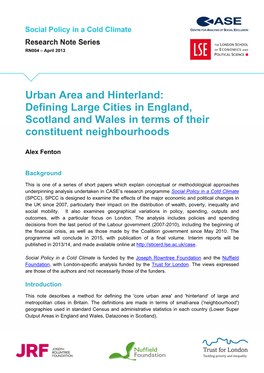 Urban Area and Hinterland: Defining Large Cities in England, Scotland and Wales in Terms of Their Constituent Neighbourhoods