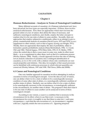 CAUSATION Chapter 4 Humean Reductionism