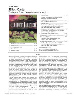 Elliott Carter Orchestral Songs * Complete Choral Music