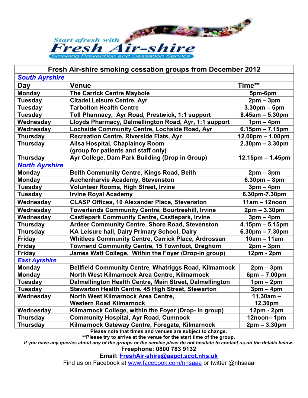 Fresh Air-Shire Smoking Cessation Groups from December 2012