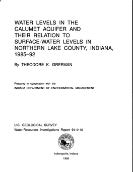 Water Levels in the Calumet Aquifer and Their Relation to Surface-Water Levels in Northern Lake County, Indiana, 1985-92