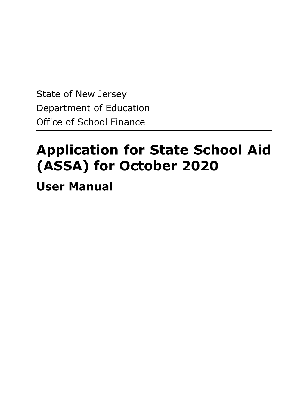 Application for State School Aid (ASSA) for October 2020