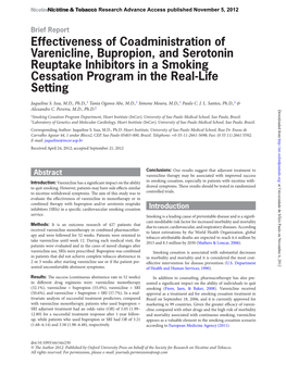 Effectiveness of Coadministration of Varenicline, Bupropion, and Serotonin Reuptake Inhibitors in a Smoking Cessation Program in the Real-Life Setting