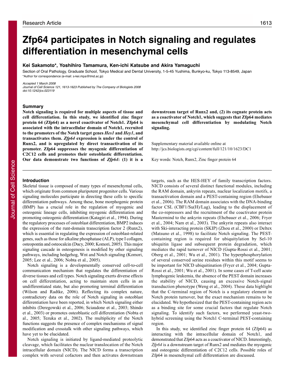 Zfp64 Participates in Notch Signaling and Regulates Differentiation in Mesenchymal Cells
