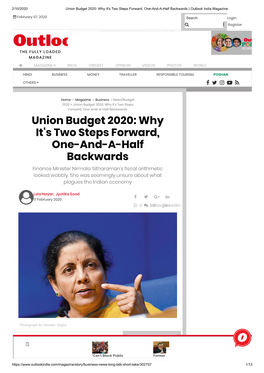 Union Budget 2020: Why It's Two Steps Forward, One-And-A-Half Backwards | Outlook India Magazine