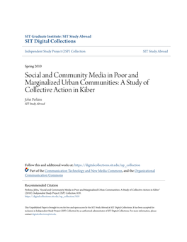 A Study of Collective Action in Kiber John Perkins SIT Study Abroad